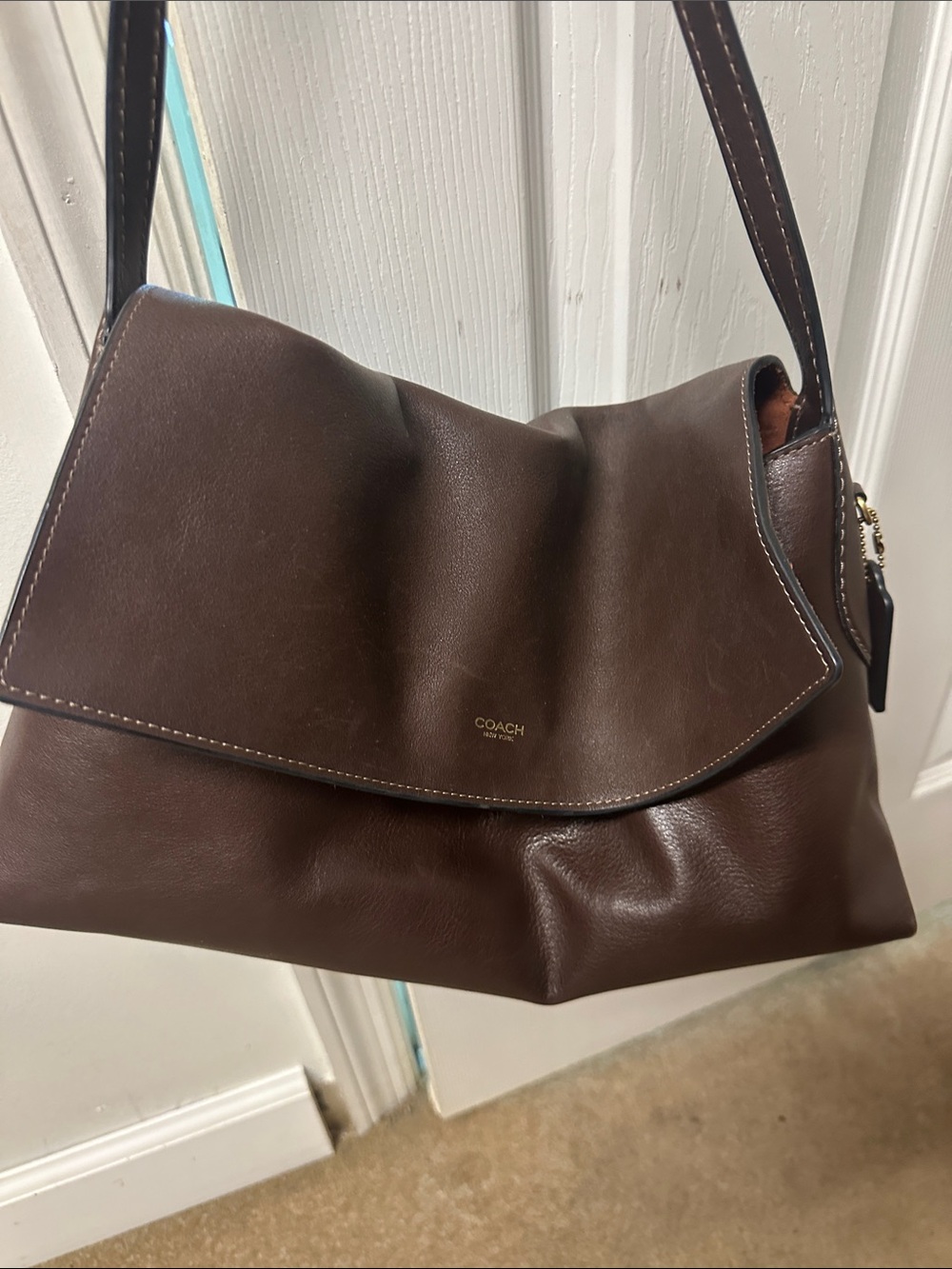 Coach Dark Brown Leather Shoulder Bag with Flap